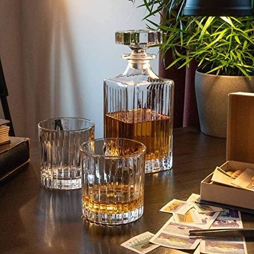 Diamond Whisky Ensemble de 3 pièces de la collection « Broadway » | Coffret 1 carafe en cristal avec 2 verres en cristal dans une luxueuse boîte cadeau doublée de satin