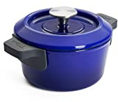 Woll Iron Gusstopf mit Deckel und Silikongriffen - Induktiv -, Ø 18 cm, 9 cm hoch, 1,8l - Geeignet für alle Herdarten, Eisenguss, backofenfest bis zu 250°, blau