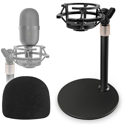 Frgyee Razer Seiren Mini Desktop Mikrofonständer mit Mikrofonspinne, Schaumstoff-Windschutz, Einstellbar Mikrofonhalter mit Popschutz & Stoßdämpferhalterung Reduziert Vibrationsgeräusche
