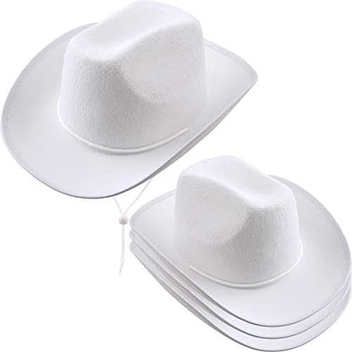 SGBETTER 4 Pack Cowboy Hat Felt Western Plain Cowboy Hat with Adjustable Drawstring for Kids Cowboy Theme Party Cosplay Dress-Up Stage Play Costume Accessories (White)