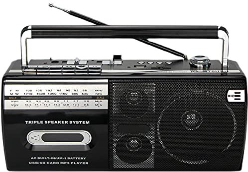 Boombox rétro, lecteur de cassette radio rétro, enregistreur de lecteur Bluetooth radio FM portable, conversion de cassettes en USB/SD, haut-parleurs HiFi extérieurs, style rétro classique des années