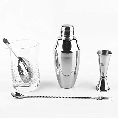 Bar-Werkzeug-Shaker-Set, 5-teilig, Barkeeper-Set, Shaker, Jigger, Julep-Sieb, Löffel-Rührglas