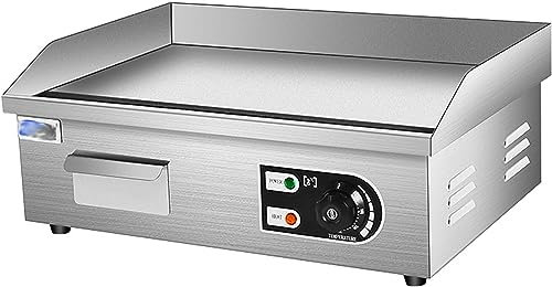 BTURYT PRO Piastra Elettrica in Ghisa, Acciaio Inox Liscio Superficie 55 X 35 Cm Temperatura Regolabile 50-300°C, 3000W, Grill Elettrico Professionale Camping Ristorante con Paraspruzzi