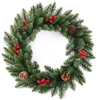 Türkranz für Weihnachten Adventskranz mit Tannenzapfen, Beeren und Zweigen Dekokranz Weihnachtsdeko Tischkranz Weihnachtskranz (B,60cm)
