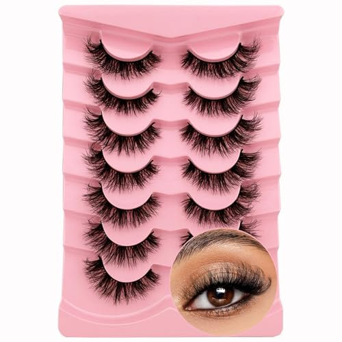 7 paires de Faux cils 3D Oeil de Chat, Volume moelleux Curly Cat-Eye Cils artificiels Look Naturel, Réutilisables Faux cils de maquillage faits main(Z07)