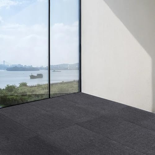 60 * 60cm Teppichfliesen Indoor/Outdoor 0,25 Florhöhe, abziehbare und aufklebbare Teppichfliesen, schwarzes Polyester, | 15 Fliesen | Dunkel Grau | Quadratisch |