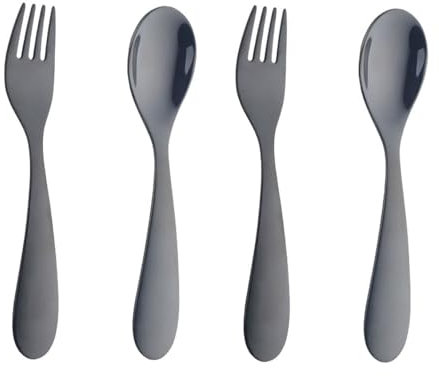 BISDARUN Toddler Cutlery Sets Stainless Steel Childrens Cutlery Set for Baby Metal Kids' Silverware 4 PCS 14.8CM/5.8 Inch Kid Spoons x 2, Child Forks x 2 (Black)