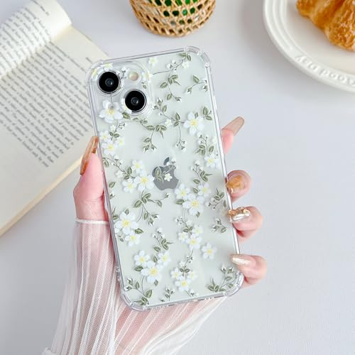 ZTOFERA für iPhone 14 Hülle mit Blumen,Weiches TPU,Weiße Blume | Transparente Handyhülle,Verstärkte Ecken mit stoßfestem Schutz,schlanke Passform,niedliches trendiges Blumenmuster