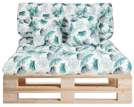 GREATOYAR Cojines Sofá Palets, Cojin Palet Fibra, Cojines Acolchados Palets, Cojín de Respaldo y Asiento, Conjunto 4 Piezas, para Jardín, Terraza, Balcón, Interior y Exterior, Hoja Azul Fina