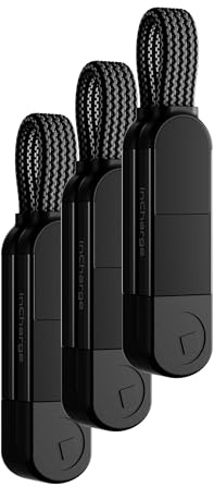 Rolling Square inCharge X - Schlüsselanhänger mit USB-C-Kabel, Universal-Smartphone-Kabel, Geschenk für Männer, 6-in-1-Universalladegerät für Smartphones, Schwarz, Lightning-Kabel 100 W, Multipack 3X