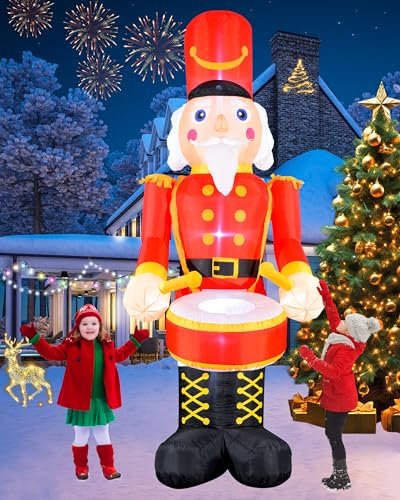 VCOKEN Cascanueces inflables de Navidad de 12 pies, decoraciones al aire libre, inflable gigante de Navidad con graves grandes, LED integrados, cascanueces inflables para decoración de Navidad