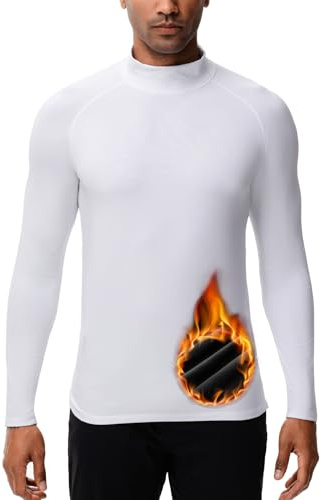 HUGE SPORTS Biancheria intima termica da uomo a collo alto a maniche lunghe camicie termiche foderate in pile intimo termico top intimo termico, bianco, M