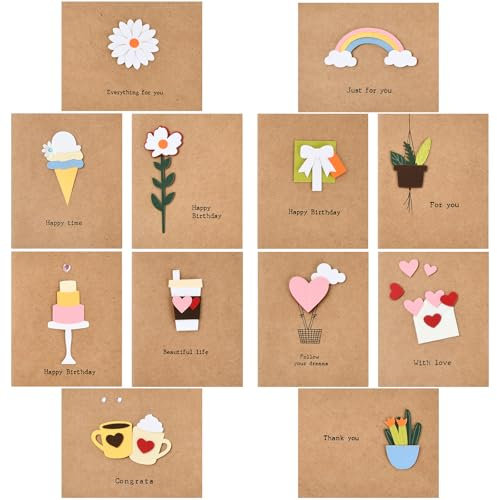 12 Pezzi Biglietto Di Auguri Cartolina, Biglietti di Auguri Decorativi Retrò, Biglietti di Auguri Creativi Fai-Da-Te, Fiori Secchi Decorato Cartolina con Mini Buste Lettere