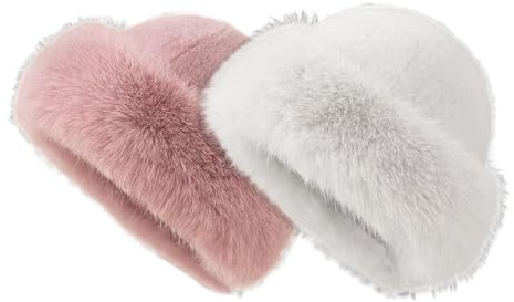 iSpchen Fischerhut Damen Winter Flauschige Bucket Hat Warme Anglerhut Wintermütze Winter Warm Plüsch Eimer Hut Kunstpelz Fellmütze,rosa+weiß