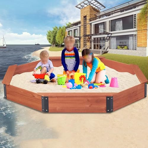 Sabbiera Ottagonale con Telo di Copertura Impermeabile, Grande Sabbiera in Legno con 4 Panchine, Playset in Legno per Esterni, Installazione Facile E Veloce