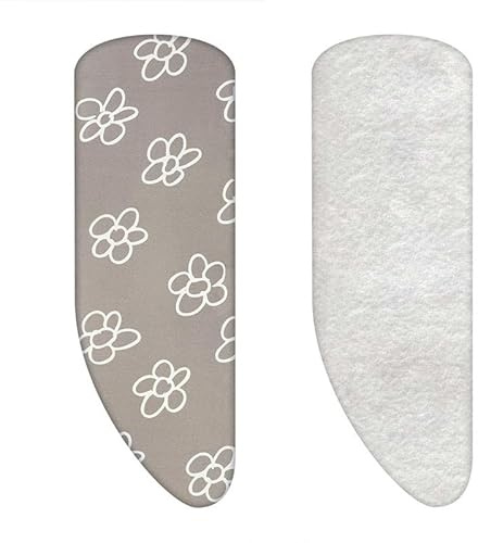 Set | Housse de planche à repasser asymétrique avec support (Couleur : Fleurs grises) (A-XXL, Molleton)