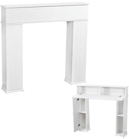 Tanant Consolle per camino con spazio di archiviazione, cornice decorativa e bordo in legno, decorazione per casa e soggiorno