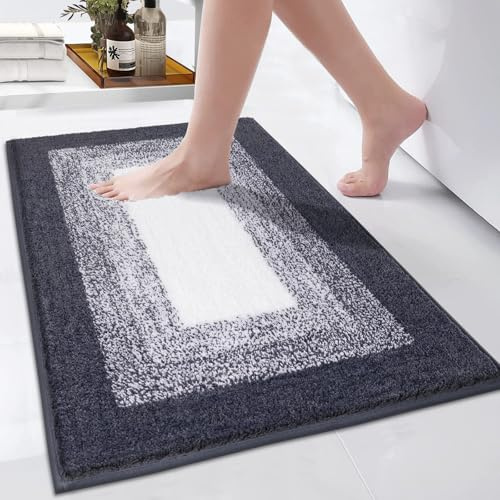 Enyhom Super Weich Badematten Dunkelgrau Mikrofaser Hochflor Badezimmerteppich rutschfeste Maschinenwaschbar Badteppich Duschmatten Saugfähig Badvorleger, 60 x 90 cm