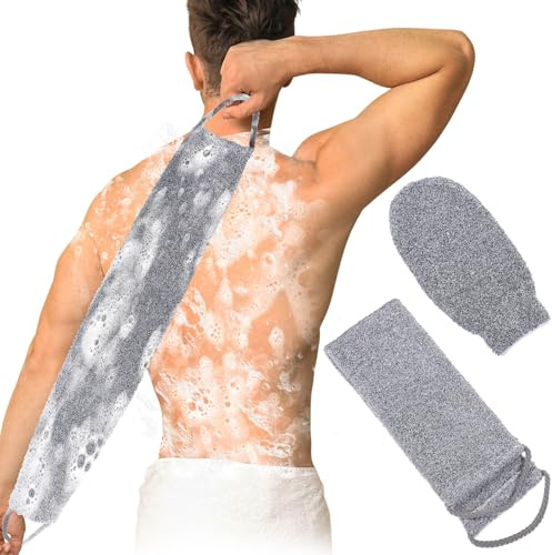 Oruola 2 Stück Peeling Handtuch Rücken, Rückenschrubber für Dusche, Back Scrubber, Bambusfaser Peeling Scrubber Schwamm für die Rückenreinigung,Körperpeeling und Entfernung Abgestorbener Haut (Grau)