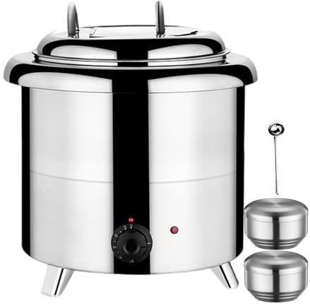 forplubossmmp Scalda Zuppa Elettrico da 400W / Scalda Cibo A Buffet 35-80 ℃ Bollitore per Zuppa con 2 Ciotole per Riso E 1 Cucchiaio per Zuppa/Stufa Elettrica per Zuppa per Bancarelle di Cibo,White