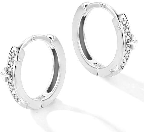 ALEXCRAFT Boucles d'Oreilles Créoles Argent, Créoles Petites Épaisses avec Zircone, Créole en Cartilage avce Stella, Hypoallergéniques, Argent 925 Post, pour Femme, Filles, Homme