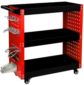 MBBTAG Rollwagen Werkstatt, werkzeugwagen leer, Starke Tragfähigkeit, Workshop Trolley, Mit feststellbaren Schwenkrädern, werkstattwagen bestückt, tischwagen(Black+Red,74x36x7
