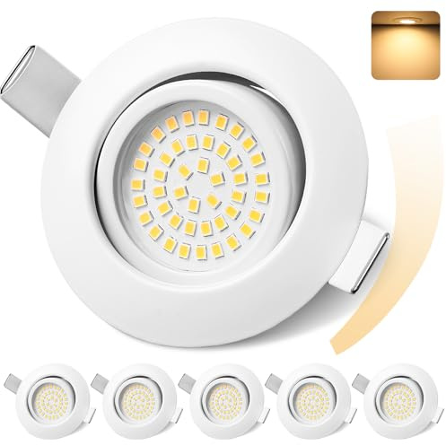 GeyouLux LED Einbaustrahler 230V Dimmbar 68mm 6W IP44 LED Spots 6er set | 45° Schwenkbar 3000K Warmweiß Deckenspots für Badezimmer Küche Wohnzimmer Einbauspots Flach Einbauleuchten Weiß