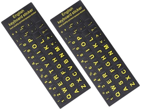 CIYODO 2pcs English Keyboard Letter Stickers Matte Finish with Yellow Bold Font, Waterproof Anti-dust Self-adhesive Replacement Keyboard Cover for Laptops and Desktops, Typing and Office Use