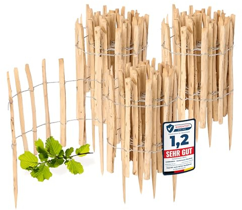 Garronda Cloture Jardin Exterieur à Planter en noisetier, clôture Jardin, clôture Bois, Bordure en Bois, ganivelle de Potager Exterieur GD-0156 Lot de 3 (Écart des Lattes: 3-5 cm, 50 cm x 5m)