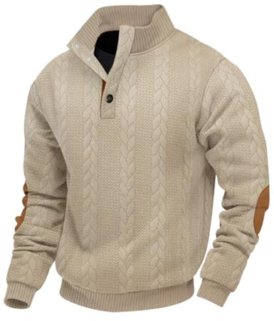 EndoraDore Sweat Hommes Jacquard Pull Top Manches Longues Sweater Décontracté Sweatshirt avec Boutons et col Montant