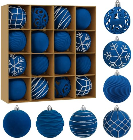 Miaikoe 16 Stück Samt Weihnachts Ornamente Kugeln Sets für Weihnachten, Plastik zerstörungsdicht Weihnachtsbaum Flocked 6 cm Ornamente Kugeln für Winter Urlaub Dekor (blau)