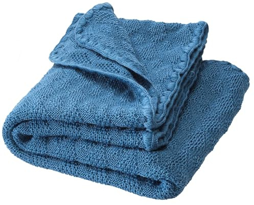 WOLL-BABYDECKE Baby & Kinder - 100% Bio-Merino – kuschelig weich & warm - 80 x 100 cm - nachhaltig & fair - im zeitlosen Ajour-Muster, ideal für Neugeborene - Made in Germany | Taubenblau