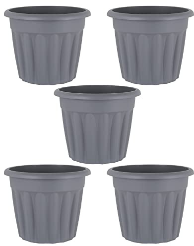 Upcycled Grey 50CM Plastic Round Planter Indoor/Outdoor Plant Pot Lightweight & Weather Resistant Contemporary Design Garden Planters Plant Herb Flower Pot Nursery Pot For Home Garden (Set of 5)