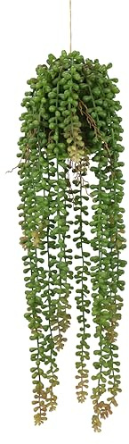 Künstliche Hängepflanze Senecio Perlenschnur auf Mooskugel Realistische Sukkulente mit Hängevorrichtung 51cm Deko Hängepflanze für Innen- & Außenbereich, pflegeleicht & langlebig