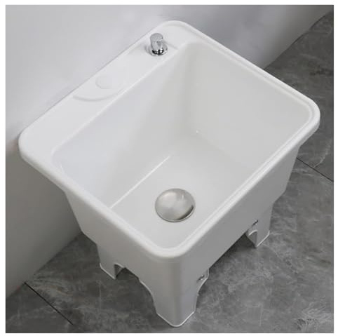 JYBNBBE Cubo para trapeador Multiusos, Fregadero para trapeador de Piso con Lavabo Profundo, Lavabo de Servicio de trapeador de plástico, estación de Lavado Comercial independien,White-Length 40cm
