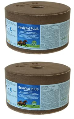 Salt Lick for Horses – EquiVital PLUS Mineral Block with Biotin, Vitamins & Mediterranean Sea Salt – Set 2 x 3kg – Supports Hoof Growth, Immunity & Fertility for Horses