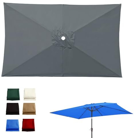IMUNKT 2x3m Rechteckig Sonnenschirm Ersatzbezug 6 Rippen Gartenschirm Ersatz-Bezug Sonnenschirmbezug Für Terrassenschirm/Marktschirm(Grey)