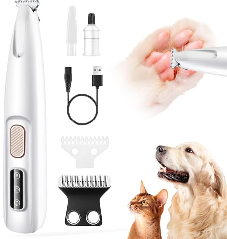 Focenat Tondeuse Chien Set, Silencieuse Tondeuse à Pattes de Chien avec Lumière LED Rechargeable par USB, Paw Trim Pro Étanche, pour Chiens, Chats, Pattes, Yeux, Oreilles, Visage, Corps