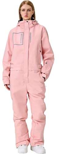 YEEFINE Women's Ski Suit One Piece Baggy Snowsuit Insulated Snowboard Suits Loose Snow Jacket Jumpsuits Waterproof(Pink,M)