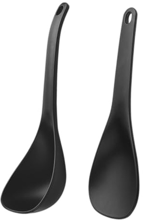 Veemoon Ensemble de 2 Cuillères Multi-Usages en Plastique Antiadhésif Noir Grosse Taille Manche Long Spatules à Riz et Cuillères à Soupe pour Servir Cuisine et Restauration