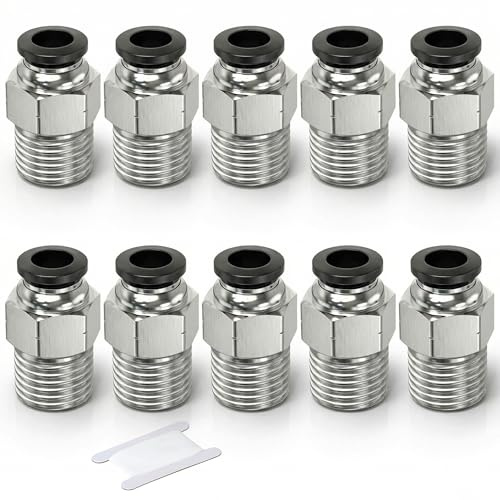 YIZOR 10 Pezzi Di Raccordi Pneumatici a Innesto Rapido, Diametro Esterno Tubo 10 mm X Filettatura Maschio BSP Da 1/8, Raccordo Rapido Dritto Per Tubi PU, PA, PE e PVC