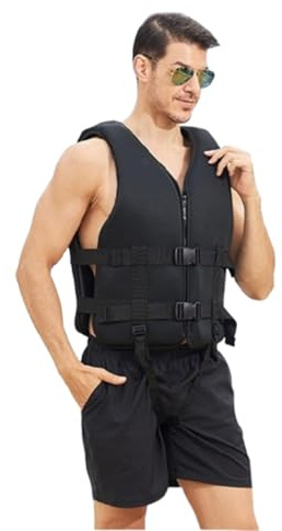 Kajakweste mit Doppelschnalle, Verstellbare Neopren-Kajakweste for Angeln, Segeln, Surfen, Bootfahren, Paddeln(Schwarz,L)