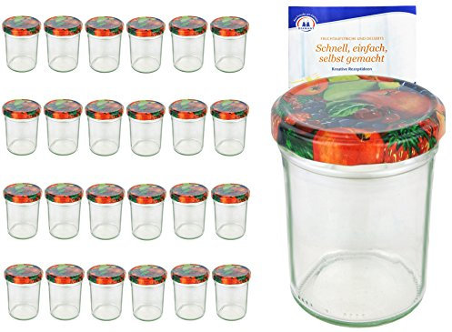 MamboCat Lot de 25 bocaux en verre de 230 ml avec couvercle couleur fruits décor to 66 avec livret de recettes Diamant Gelierzauber (français non garanti), pots à confiture, bocaux de conserve, bocaux