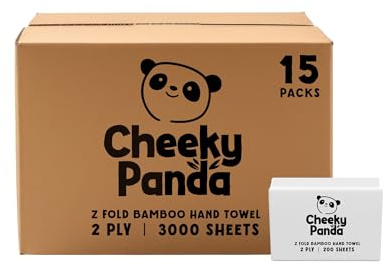 The Cheeky Panda Bamboo Z-Falz Papierhandtücher | 3000 Blatt (15 Stück mit 200 Stück) 2-lagige Papierhandtücher für Spender, plastikfrei & nachhaltig