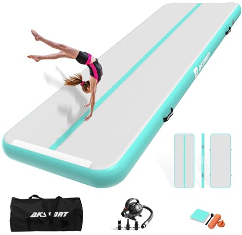 AKSPORT Inflatable Gymnatsics Mat Tumble Track 10ft 13ft 16ft 20ft 23ft Air Tumbling Mat with Air Pump for Home Use/Training/Cheerleading/Yoga