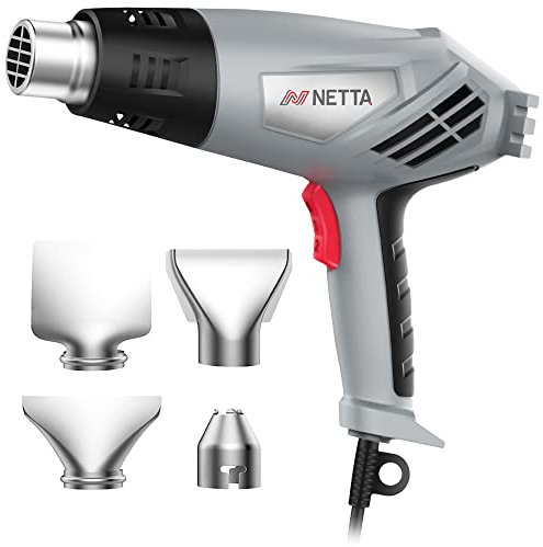 NETTA Heat Gun - 2000W - Professional Hot Air Gun with 2 Temperature Modes - Hands-Free Stand Built-in - Ideal for Stripping Paints, Soldering Pipes, Shrinking PVC - Grey
