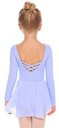 Beyove Ropa de Ballet Niñas Vestido de Ballet de Algodón sin Espalda Leotardo de Ballet Leotardo de Ballet de Manga Larga Vestido de Baile Cuerpo de Baile niños con Falda de Gasa Tutú Azul 130