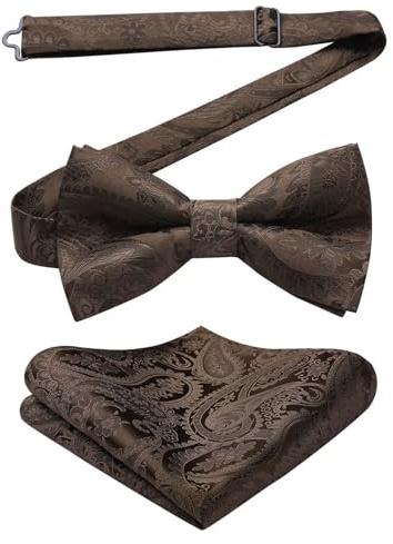 HISDERN Pajarita y Pañuelo Hombre Preatada Conjunto de Pajaritas Marrón Ajustable Corbatín con Pañuelos para Fiesta Bodas