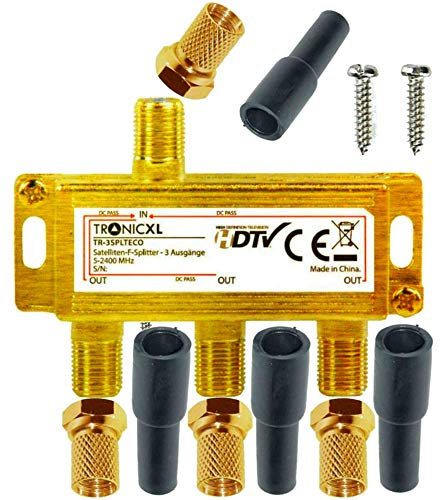 TronicXL 3 Vias Distribuidor de Antena Digital para satélite Splitter/Combinador de Cables Divisor de señal para Cable Televisión Conector F con protección contra la Intemperie Salida