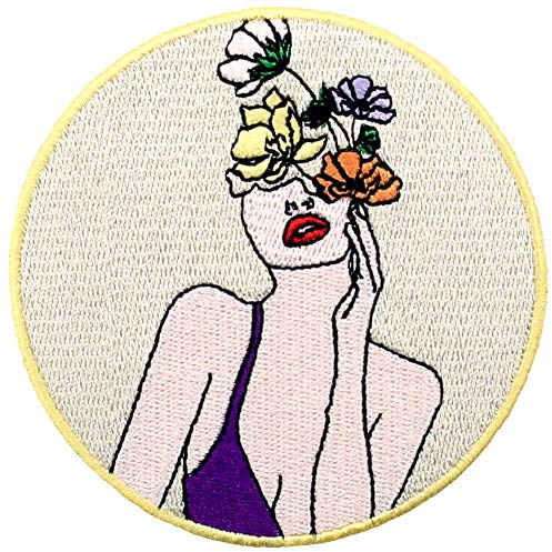 Aufnäher, bestickt, Design: Frau ist schöne Blumen, zum Aufbügeln oder Aufnähen
